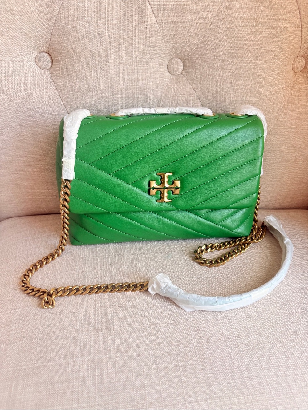 Tory Burch Emerald Green Quilted Leather Chain Shoulder Bag